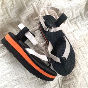 Teva Flatform Sandals Orange, Black & White